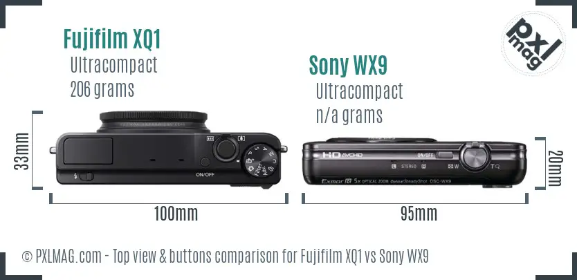 Fujifilm XQ1 vs Sony WX9 top view buttons comparison