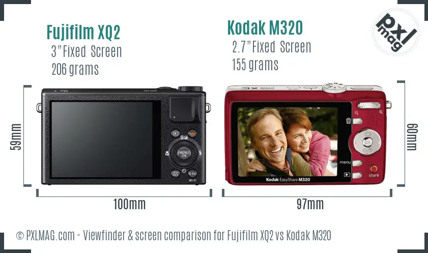 Fujifilm XQ2 vs Kodak M320 Screen and Viewfinder comparison