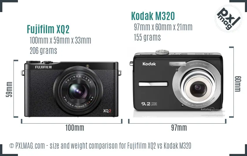 Fujifilm XQ2 vs Kodak M320 size comparison