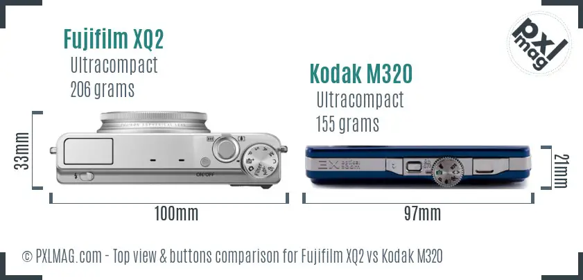 Fujifilm XQ2 vs Kodak M320 top view buttons comparison