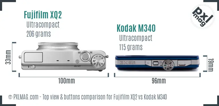 Fujifilm XQ2 vs Kodak M340 top view buttons comparison