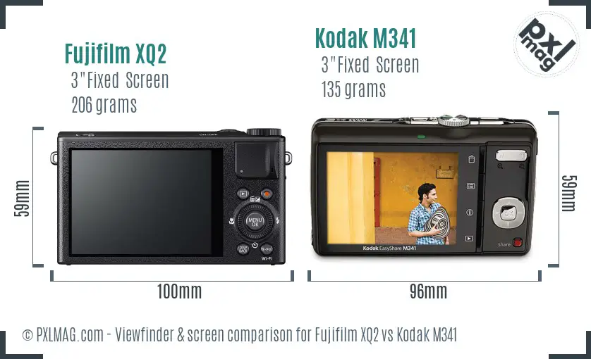 Fujifilm XQ2 vs Kodak M341 Screen and Viewfinder comparison