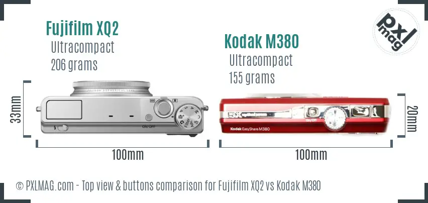 Fujifilm XQ2 vs Kodak M380 top view buttons comparison