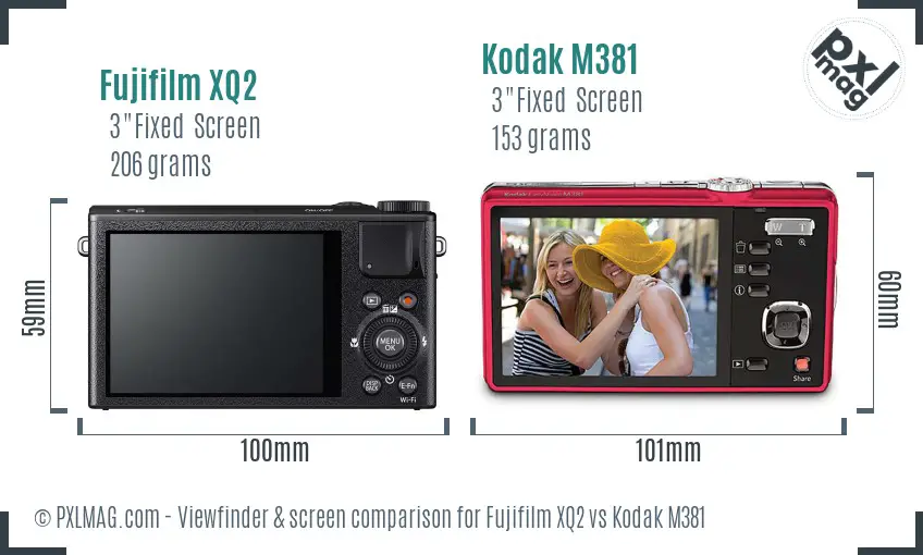Fujifilm XQ2 vs Kodak M381 Screen and Viewfinder comparison