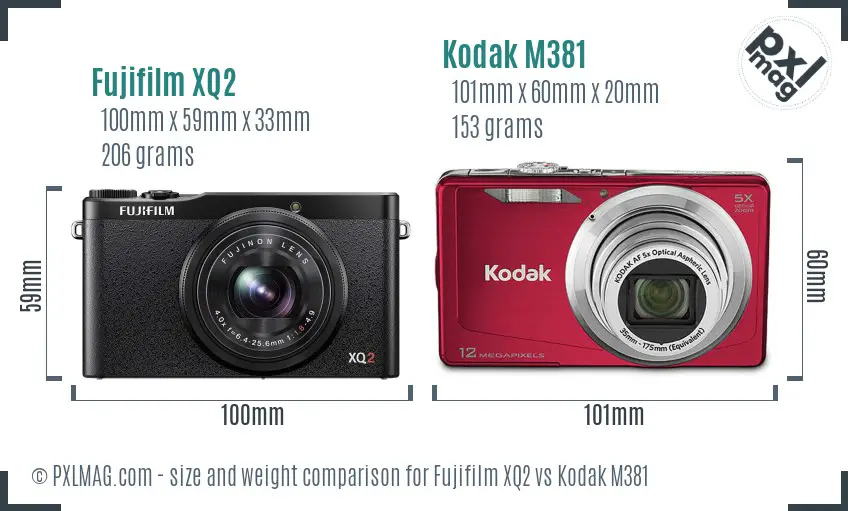 Fujifilm XQ2 vs Kodak M381 size comparison