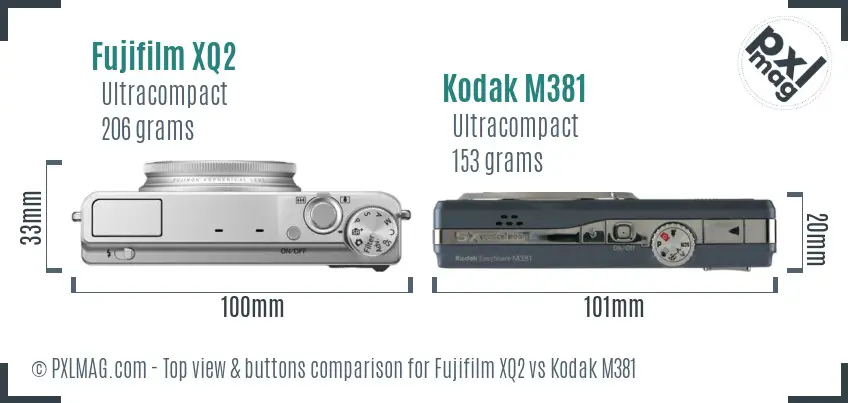 Fujifilm XQ2 vs Kodak M381 top view buttons comparison