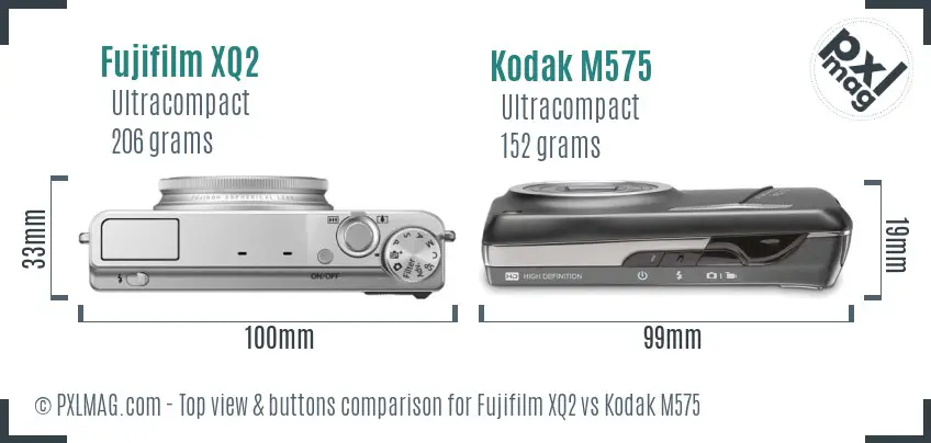 Fujifilm XQ2 vs Kodak M575 top view buttons comparison