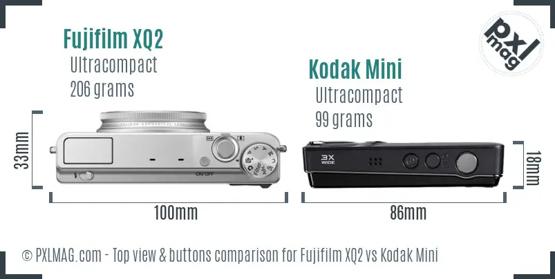 Fujifilm XQ2 vs Kodak Mini top view buttons comparison