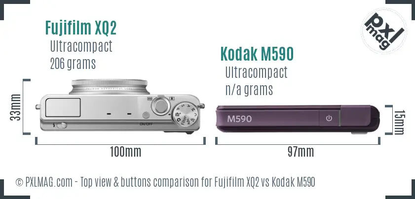 Fujifilm XQ2 vs Kodak M590 top view buttons comparison