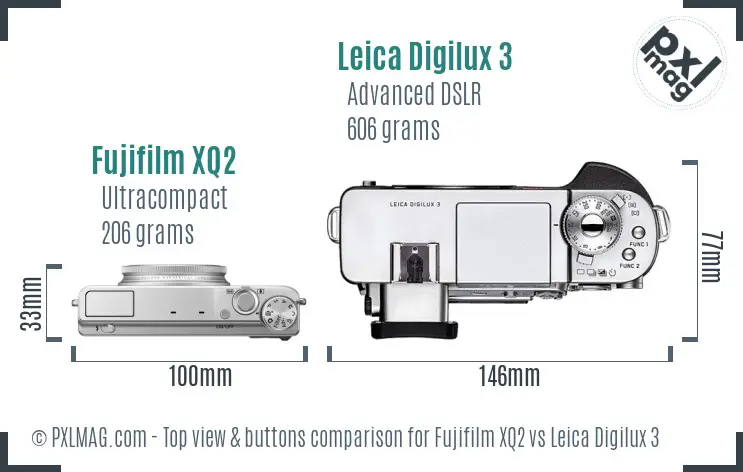 Fujifilm XQ2 vs Leica Digilux 3 top view buttons comparison