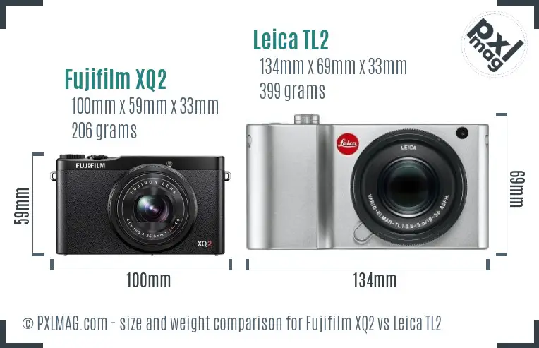 Fujifilm XQ2 vs Leica TL2 size comparison
