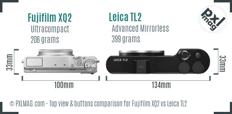 Fujifilm XQ2 vs Leica TL2 top view buttons comparison