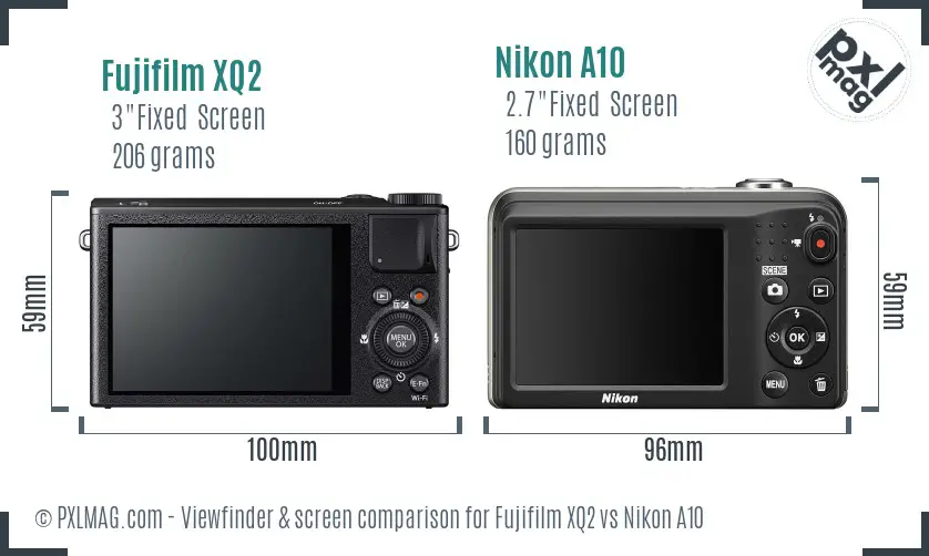 Fujifilm XQ2 vs Nikon A10 Screen and Viewfinder comparison