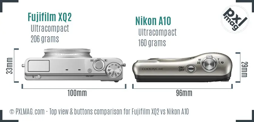Fujifilm XQ2 vs Nikon A10 top view buttons comparison