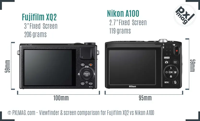 Fujifilm XQ2 vs Nikon A100 Screen and Viewfinder comparison