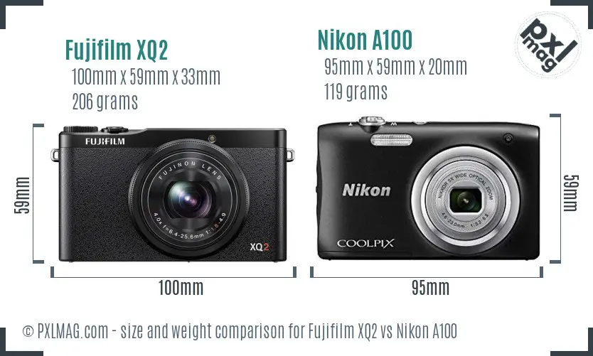 Fujifilm XQ2 vs Nikon A100 size comparison