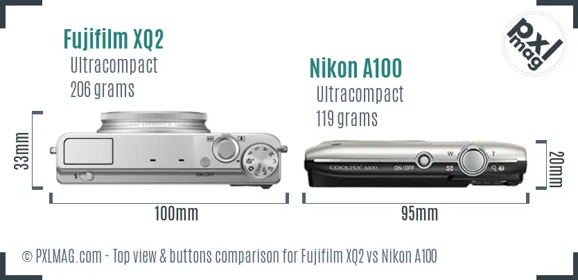 Fujifilm XQ2 vs Nikon A100 top view buttons comparison