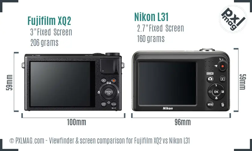 Fujifilm XQ2 vs Nikon L31 Screen and Viewfinder comparison