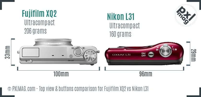 Fujifilm XQ2 vs Nikon L31 top view buttons comparison