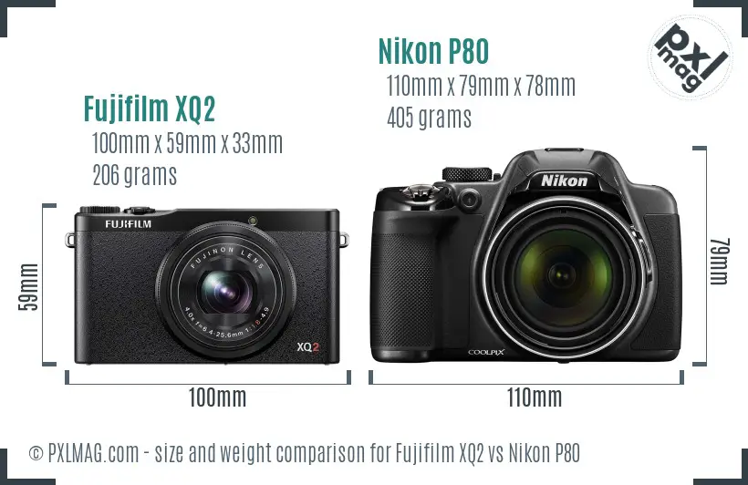 Fujifilm XQ2 vs Nikon P80 size comparison