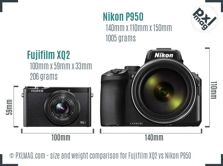 Fujifilm XQ2 vs Nikon P950 size comparison