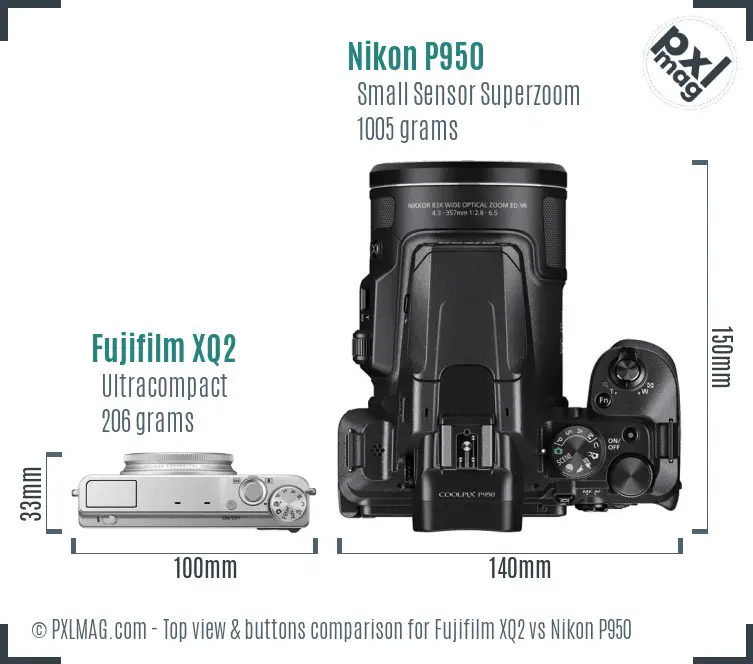 Fujifilm XQ2 vs Nikon P950 top view buttons comparison