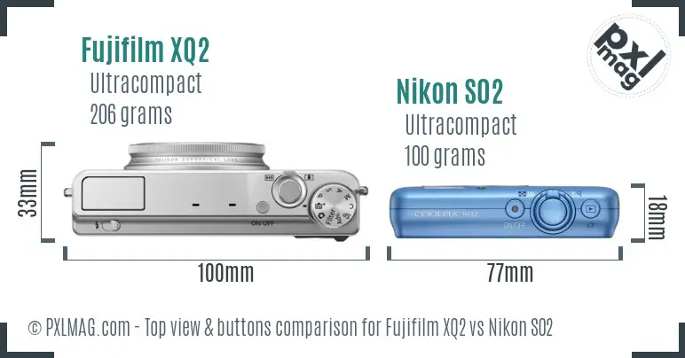 Fujifilm XQ2 vs Nikon S02 top view buttons comparison