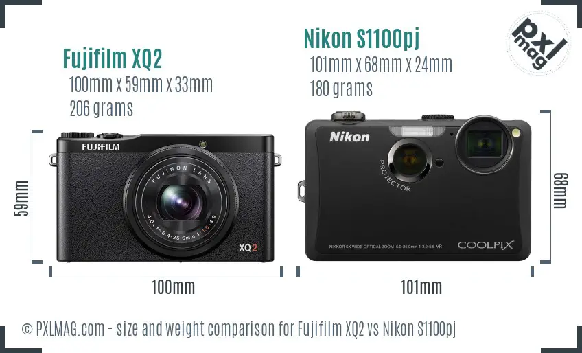Fujifilm XQ2 vs Nikon S1100pj size comparison