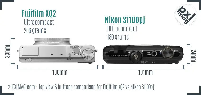 Fujifilm XQ2 vs Nikon S1100pj top view buttons comparison
