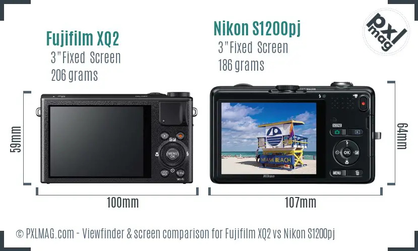 Fujifilm XQ2 vs Nikon S1200pj Screen and Viewfinder comparison