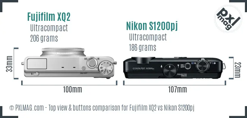 Fujifilm XQ2 vs Nikon S1200pj top view buttons comparison