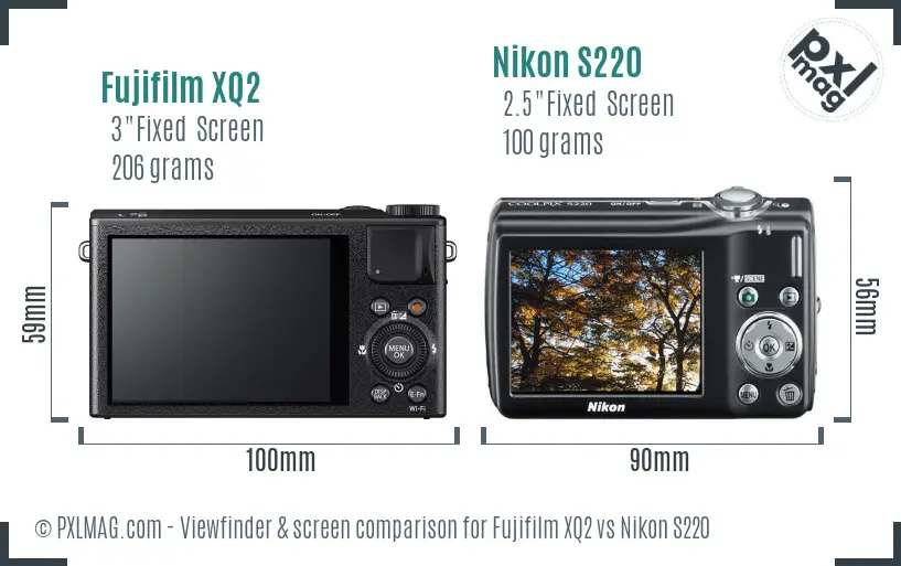 Fujifilm XQ2 vs Nikon S220 Screen and Viewfinder comparison