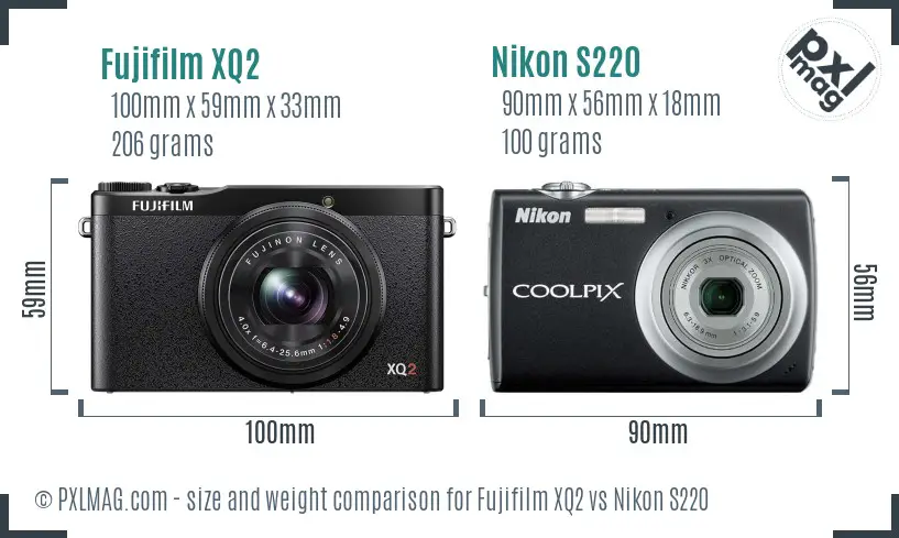 Fujifilm XQ2 vs Nikon S220 size comparison