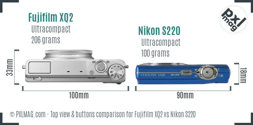 Fujifilm XQ2 vs Nikon S220 top view buttons comparison