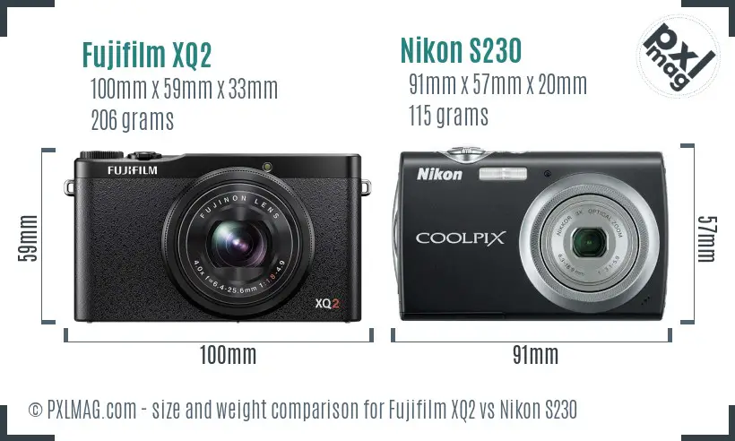 Fujifilm XQ2 vs Nikon S230 size comparison