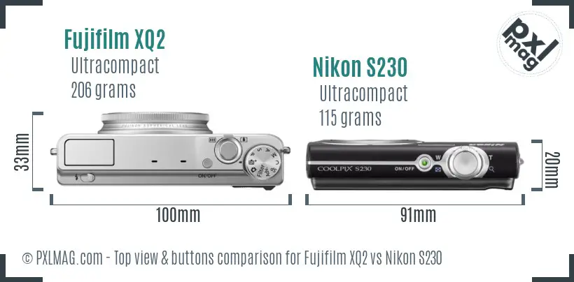 Fujifilm XQ2 vs Nikon S230 top view buttons comparison