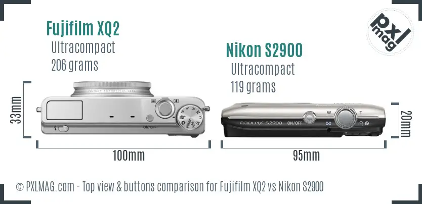 Fujifilm XQ2 vs Nikon S2900 top view buttons comparison