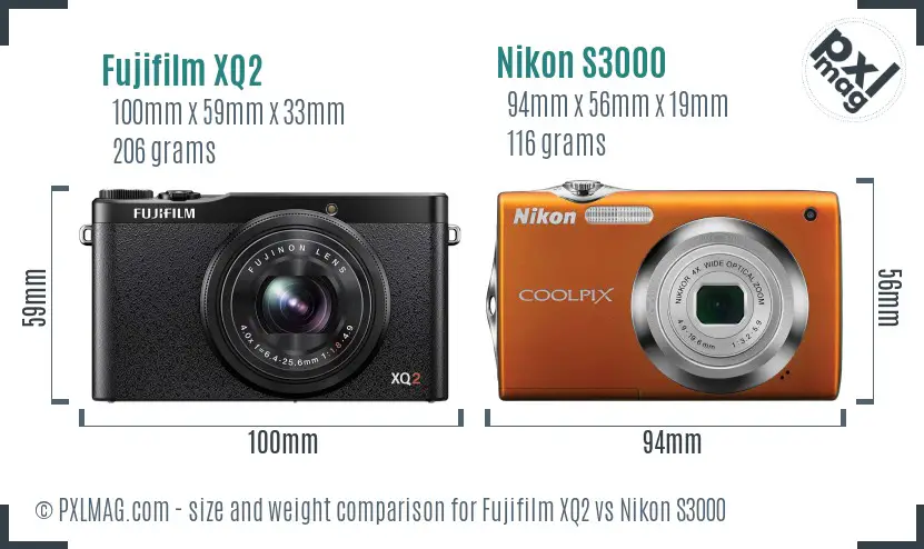 Fujifilm XQ2 vs Nikon S3000 size comparison
