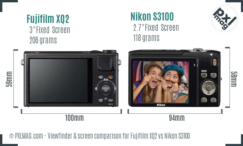 Fujifilm XQ2 vs Nikon S3100 Screen and Viewfinder comparison