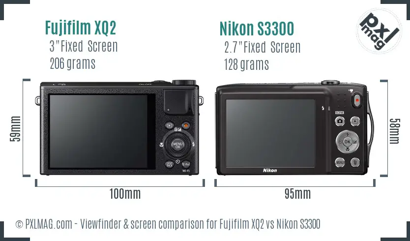 Fujifilm XQ2 vs Nikon S3300 Screen and Viewfinder comparison
