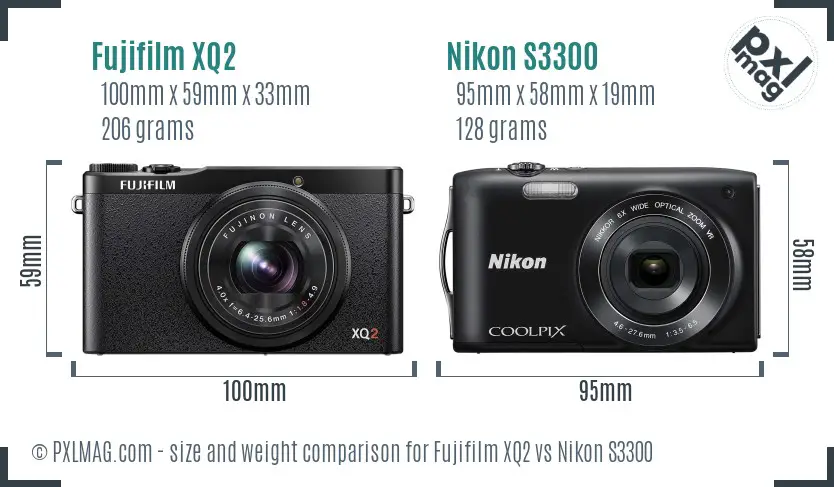 Fujifilm XQ2 vs Nikon S3300 size comparison