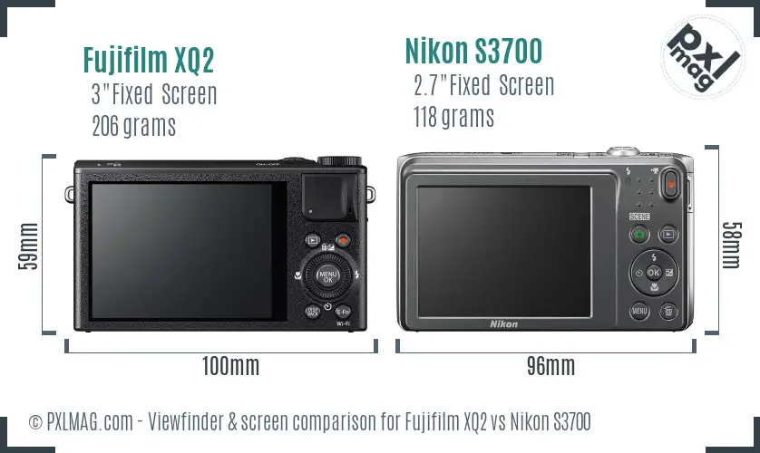 Fujifilm XQ2 vs Nikon S3700 Screen and Viewfinder comparison