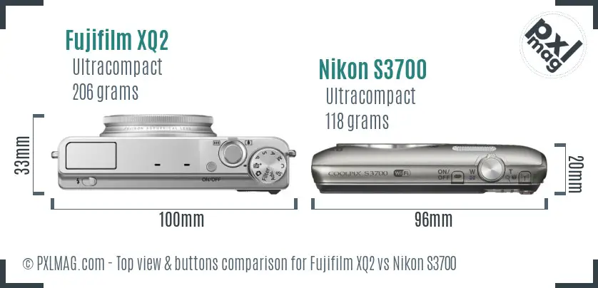 Fujifilm XQ2 vs Nikon S3700 top view buttons comparison