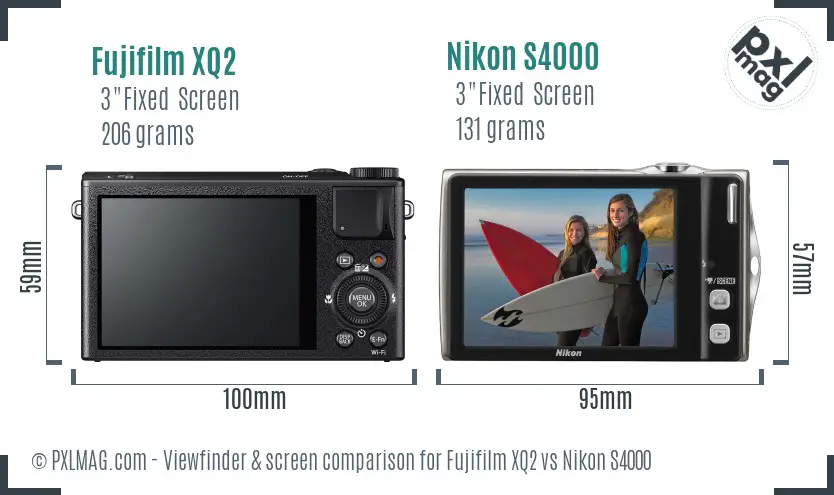 Fujifilm XQ2 vs Nikon S4000 Screen and Viewfinder comparison