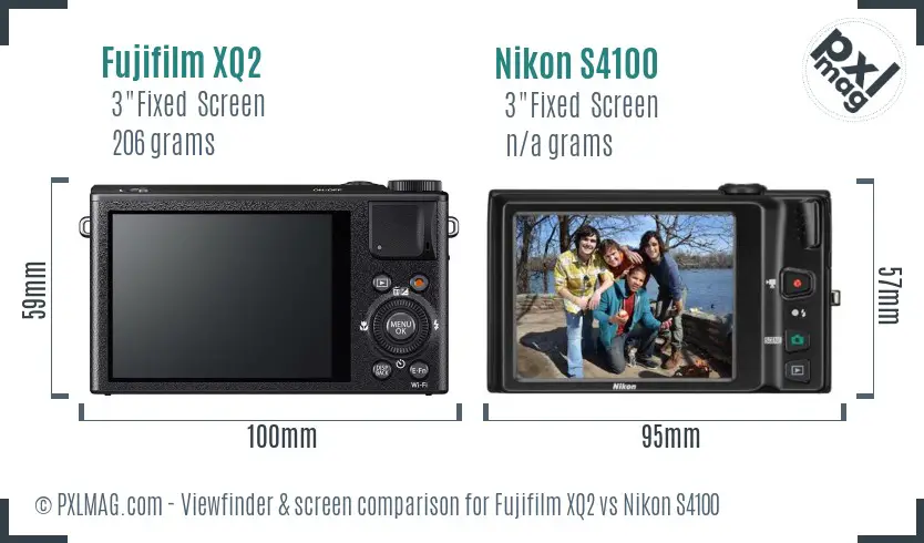 Fujifilm XQ2 vs Nikon S4100 Screen and Viewfinder comparison