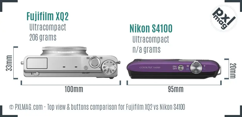 Fujifilm XQ2 vs Nikon S4100 top view buttons comparison