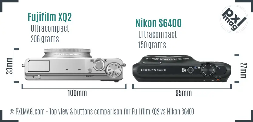 Fujifilm XQ2 vs Nikon S6400 top view buttons comparison