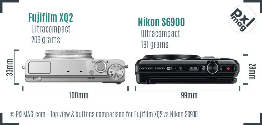 Fujifilm XQ2 vs Nikon S6900 top view buttons comparison
