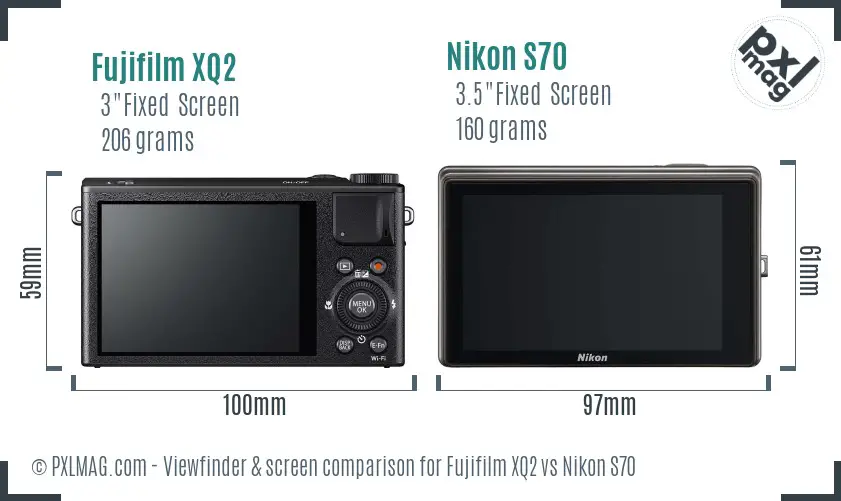 Fujifilm XQ2 vs Nikon S70 Screen and Viewfinder comparison