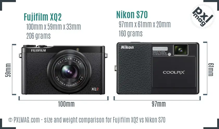 Fujifilm XQ2 vs Nikon S70 size comparison